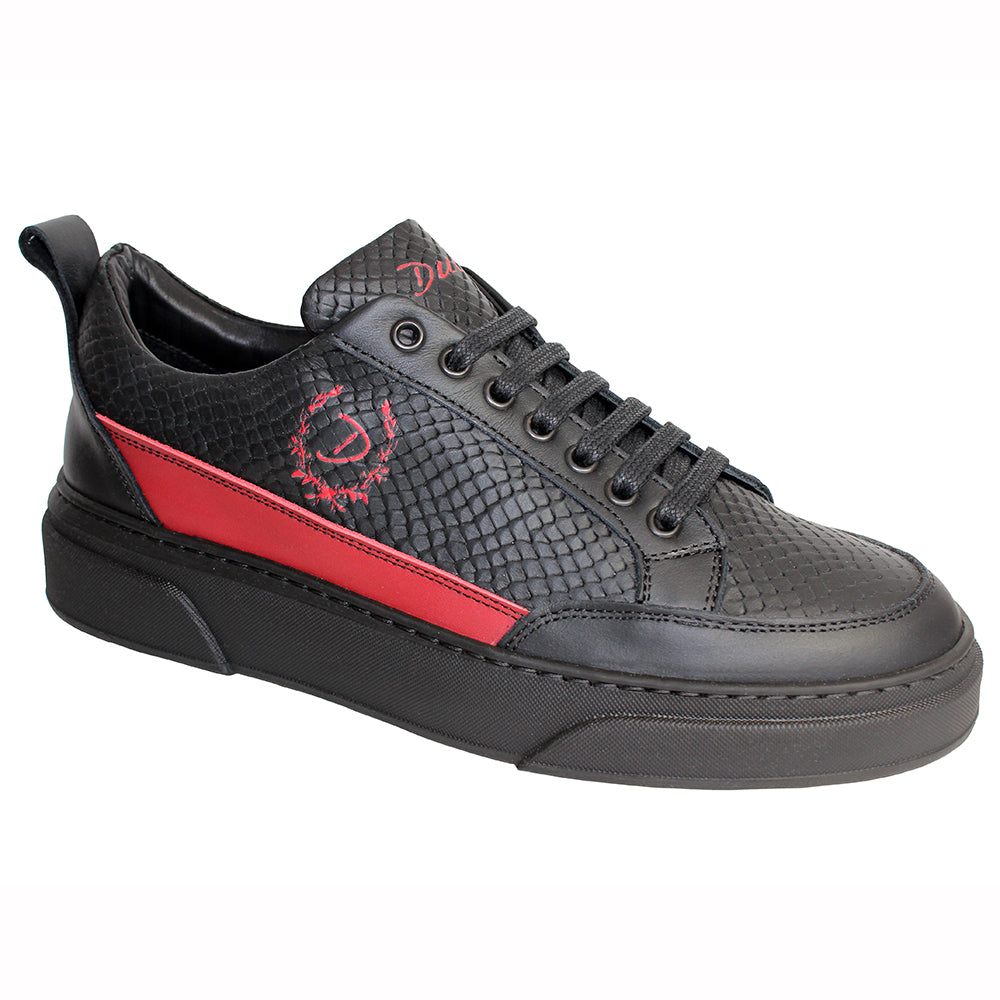 Duca by Matiste Fabro Leather & Snake Print Sneakers Black / Red