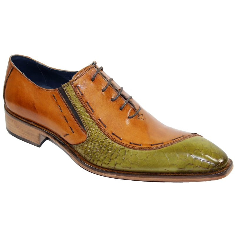 Duca by Matiste Ferrara Embossed Python & Calf Oxfords Cognac / Olive