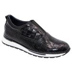 Duca by Matiste Imola Calfskin Croc Print Sneakers Black
