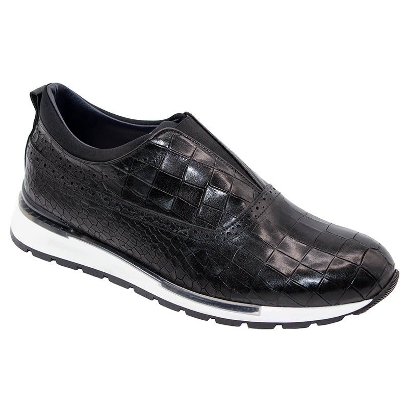 Duca by Matiste Imola Calfskin Croc Print Sneakers Black