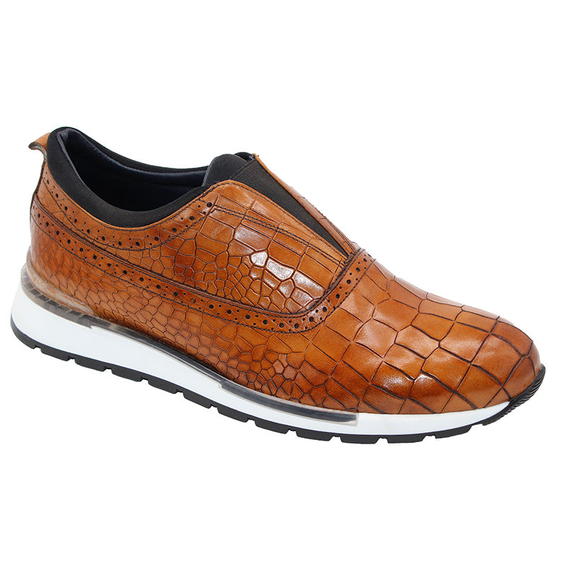 Duca by Matiste Imola Calfskin Croc Print Sneakers Cognac