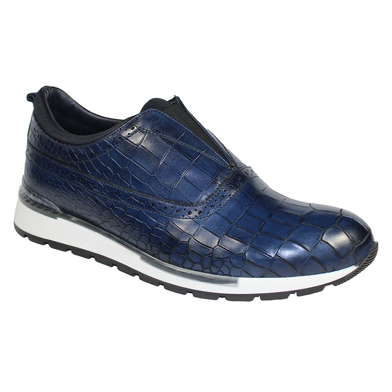 Duca by Matiste Imola Calfskin Croc Print Sneakers Navy