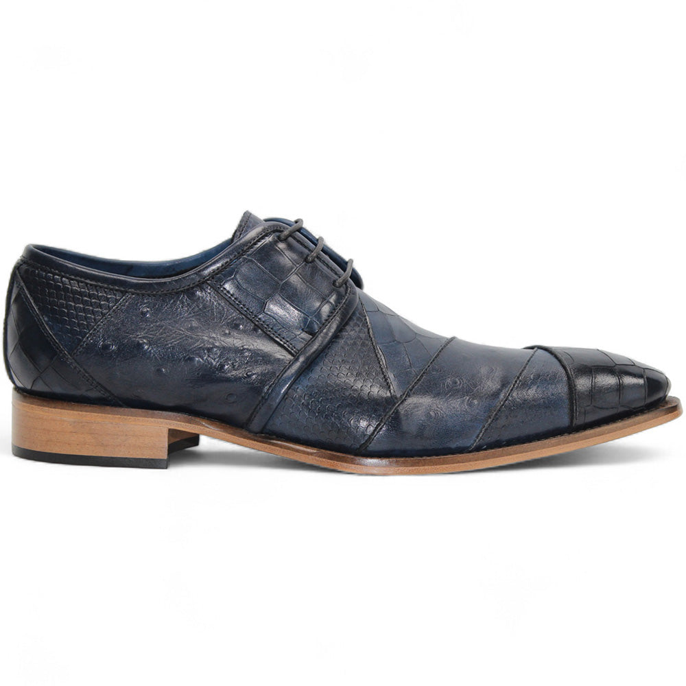 Duca by Matiste Imperio Embossed Croco/Ostrich/Lizard Print Shoes Ocean Blue