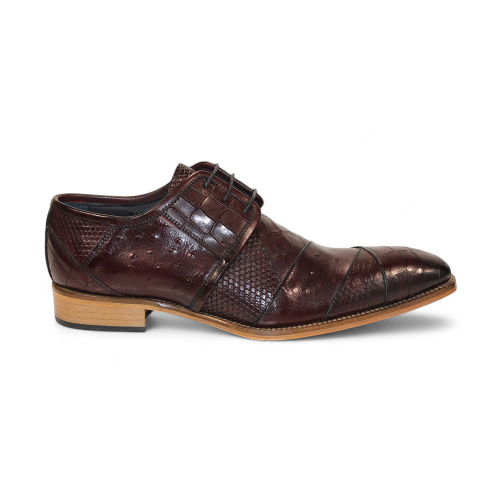 Duca by Matiste Imperio Embossed Croco/Ostrich/Lizard Print Shoes Burgundy
