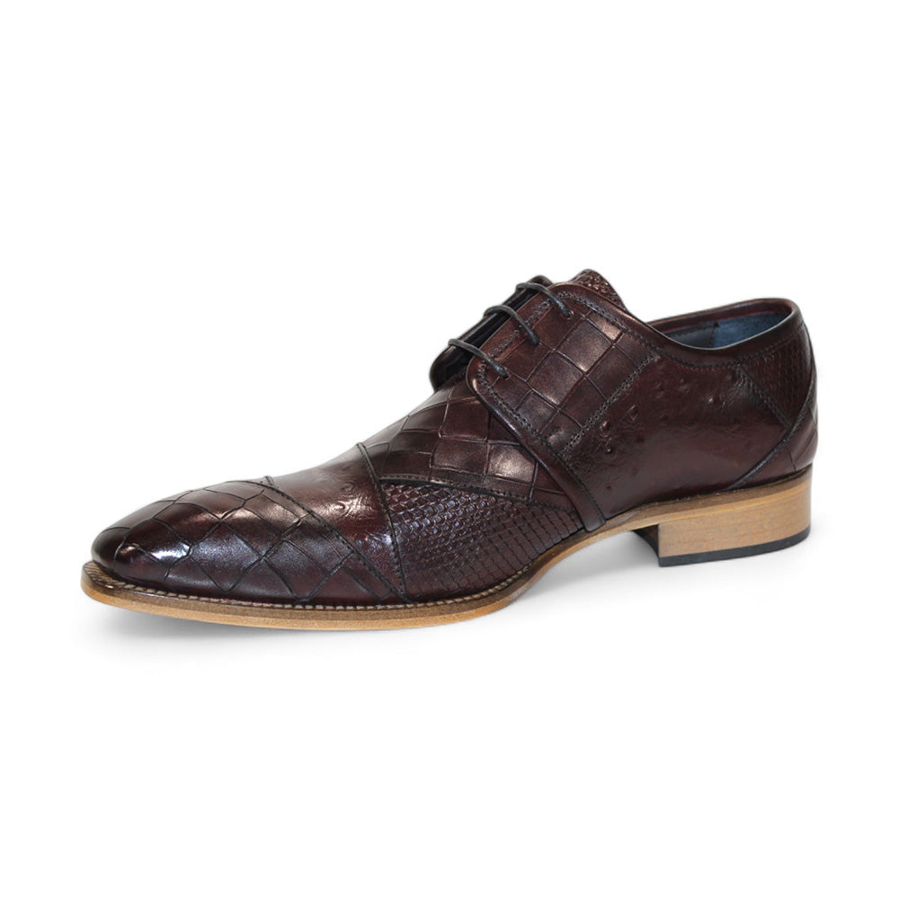 Duca by Matiste Imperio Embossed Croco/Ostrich/Lizard Print Shoes Burgundy