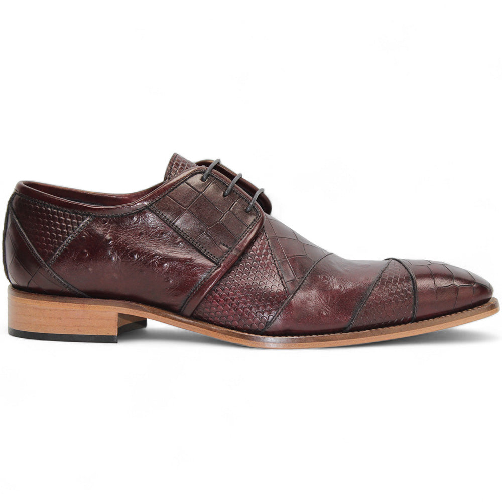 Duca by Matiste Imperio Embossed Croco/Ostrich/Lizard Print Shoes Burgundy