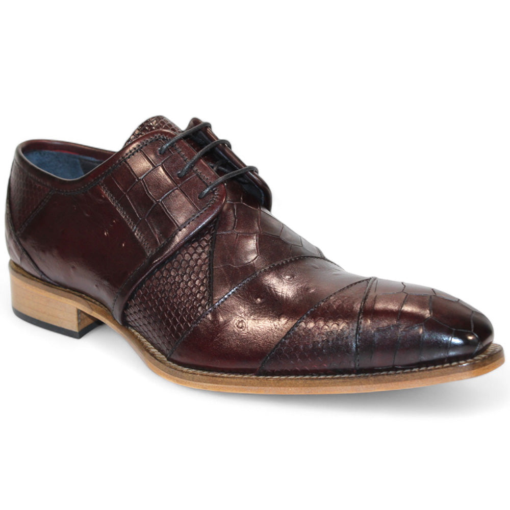 Duca by Matiste Imperio Embossed Croco/Ostrich/Lizard Print Shoes Burgundy