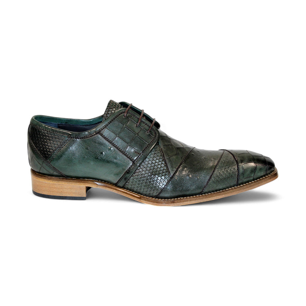 Duca by Matiste Imperio Embossed Croco/Ostrich/Lizard Print Shoes Green