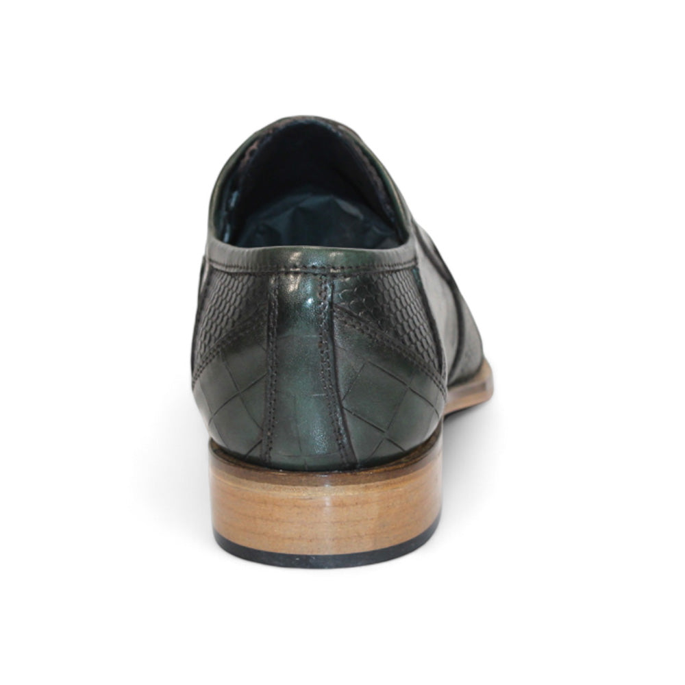 Duca by Matiste Imperio Embossed Croco/Ostrich/Lizard Print Shoes Green