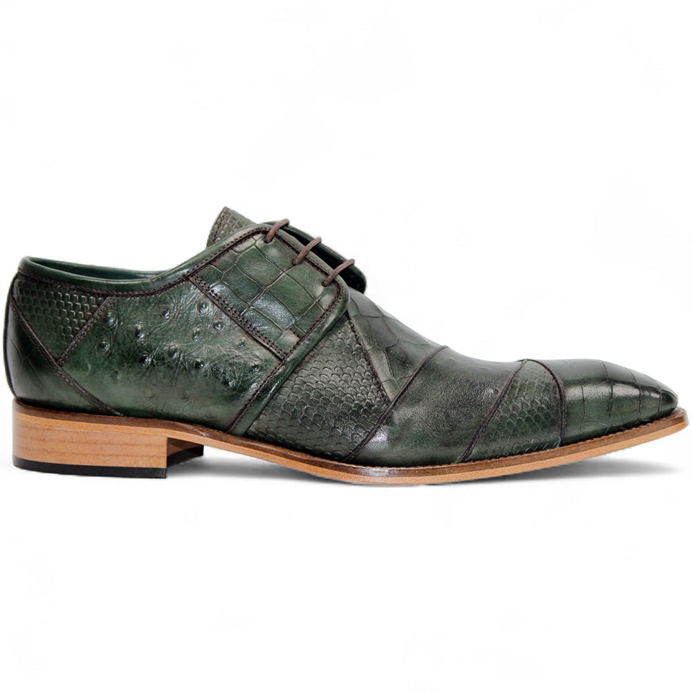 Duca by Matiste Imperio Embossed Croco/Ostrich/Lizard Print Shoes Green