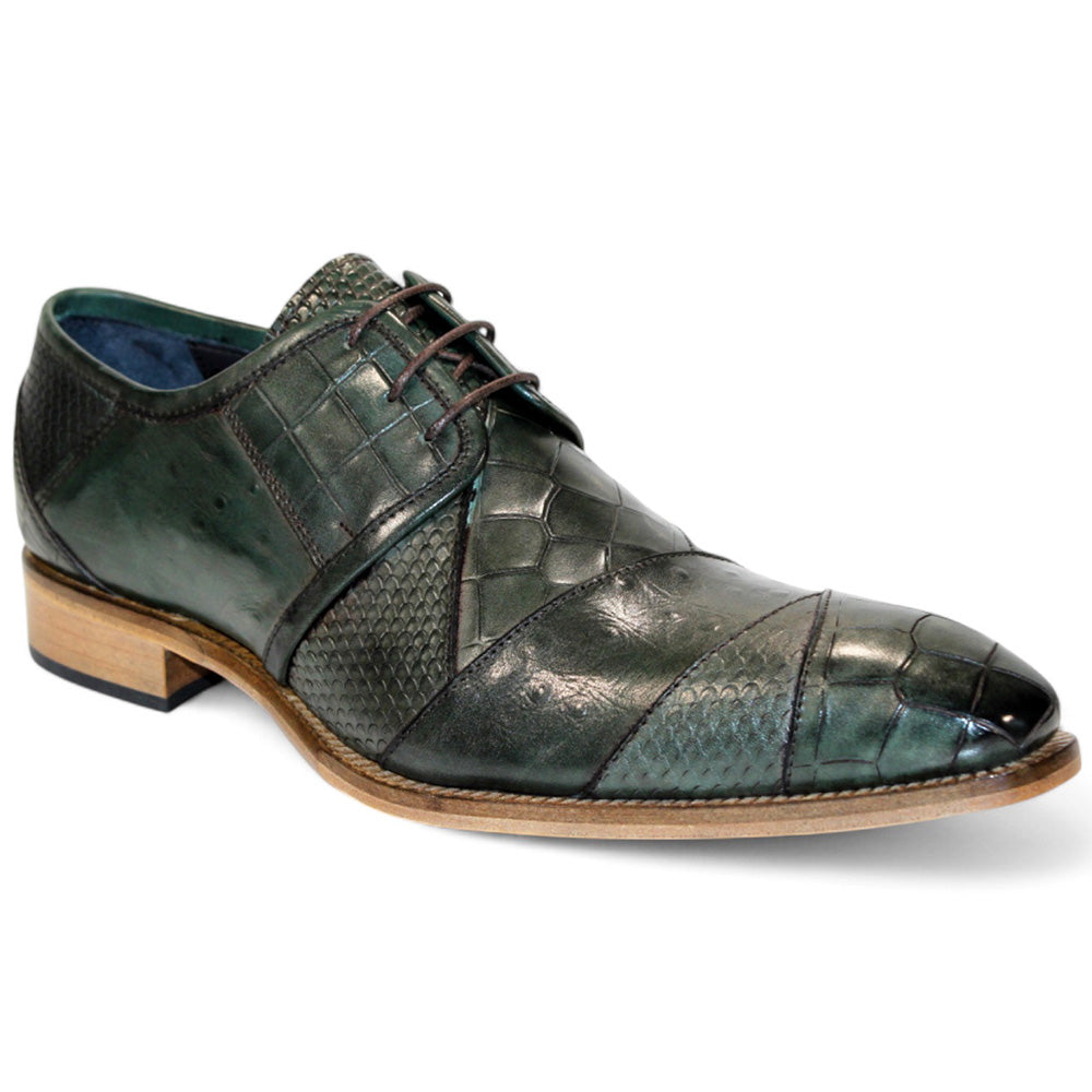 Duca by Matiste Imperio Embossed Croco/Ostrich/Lizard Print Shoes Green
