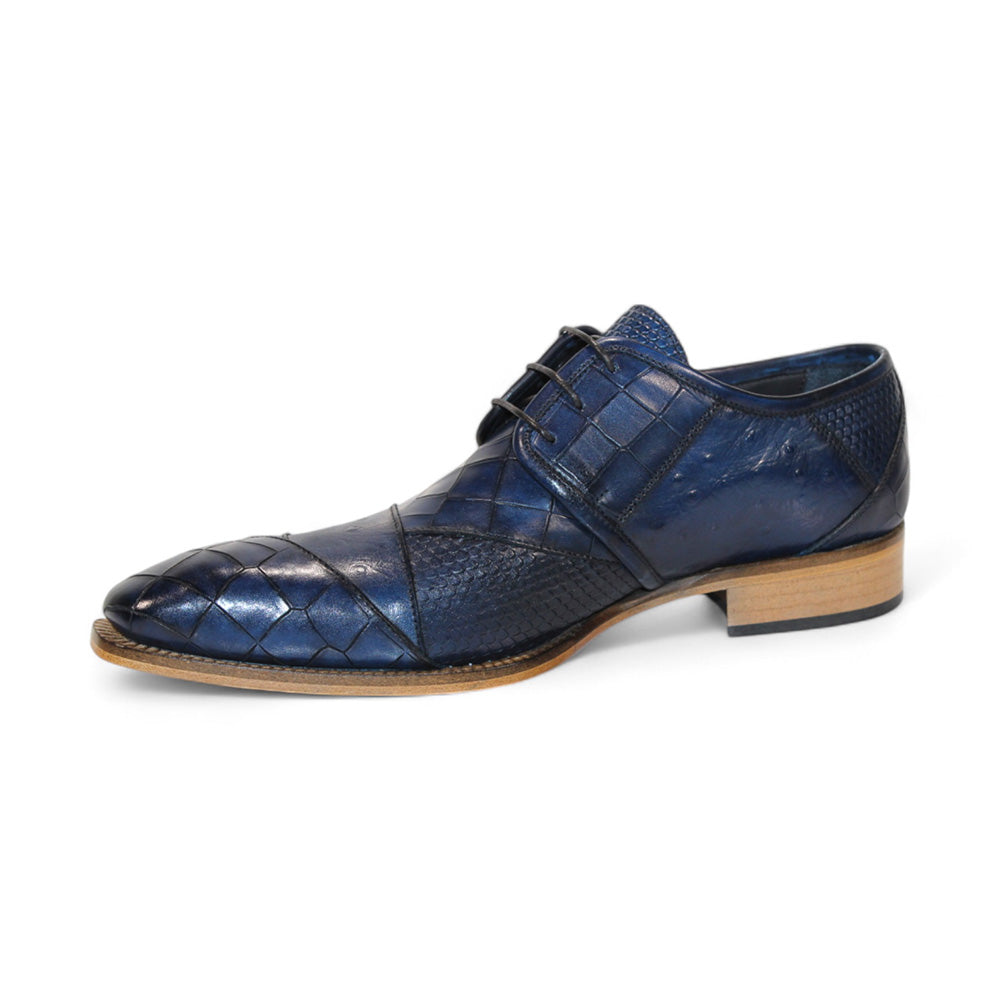 Duca by Matiste Imperio Embossed Croco/Ostrich/Lizard Print Shoes Ocean Blue