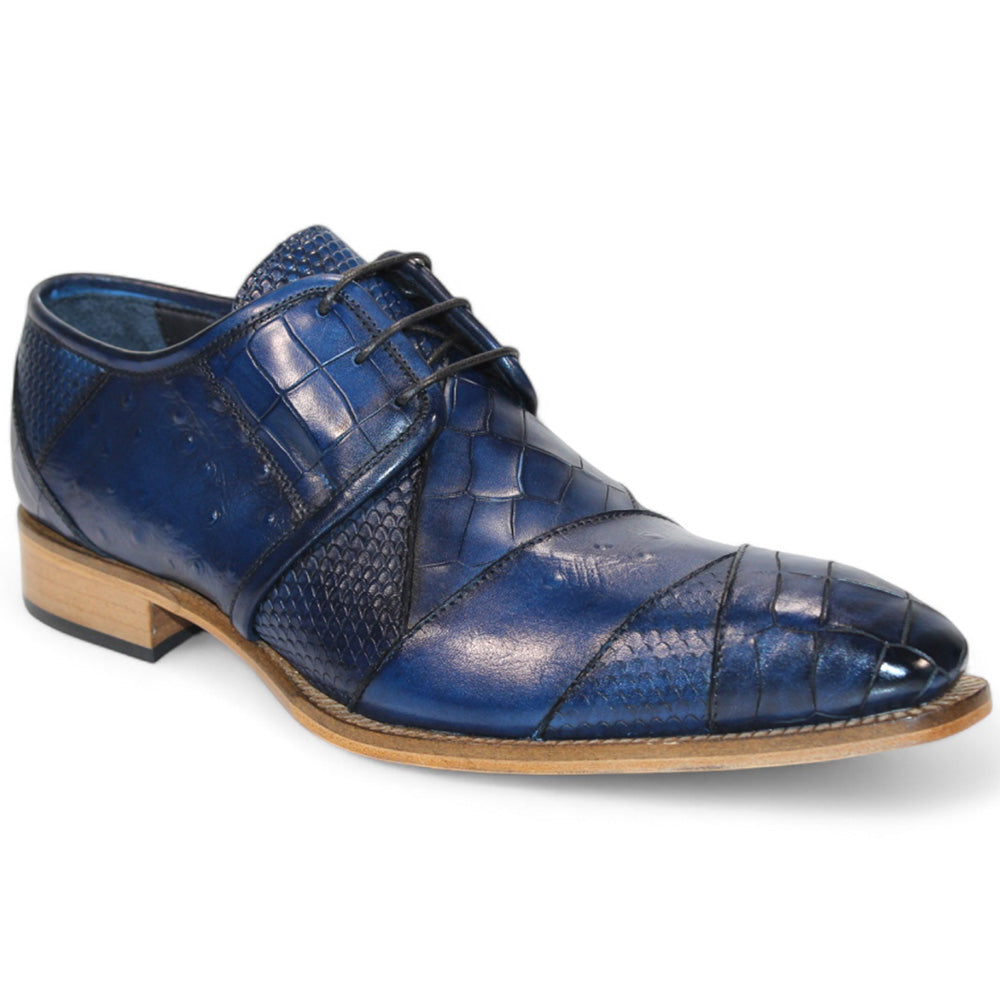 Duca by Matiste Imperio Embossed Croco/Ostrich/Lizard Print Shoes Ocean Blue