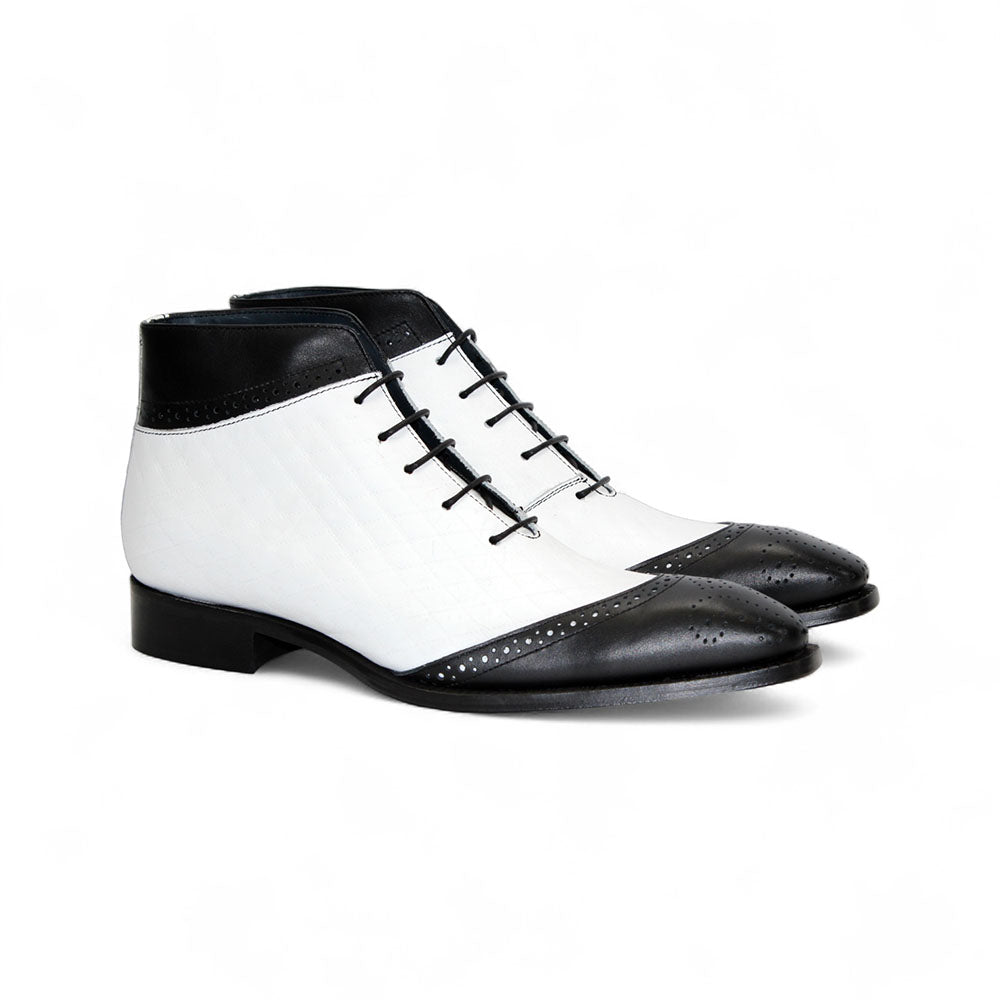 Duca by Matiste Lauro Leather/Embossed Quilt Leather Boots Black/White