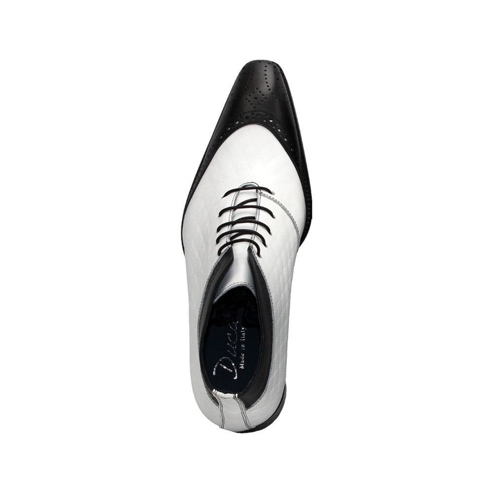 Duca by Matiste Lauro Leather/Embossed Quilt Leather Boots Black/White