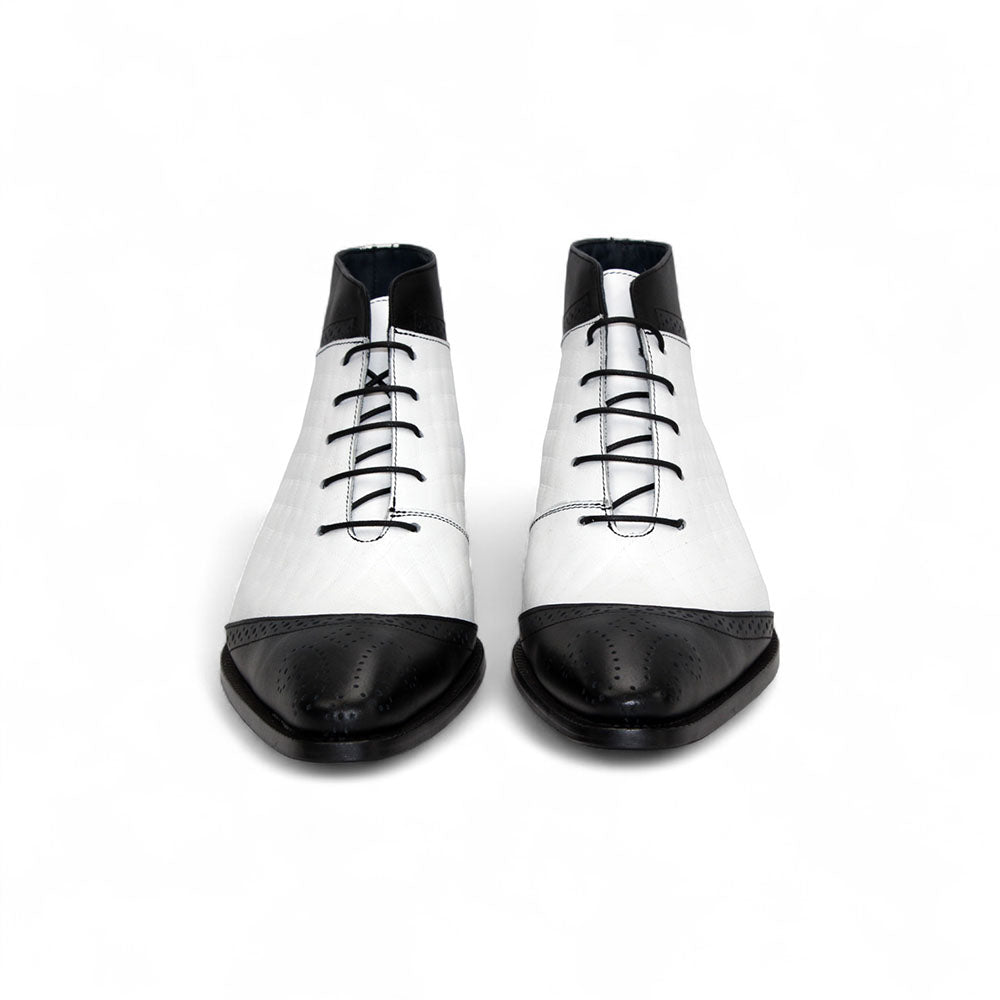 Duca by Matiste Lauro Leather/Embossed Quilt Leather Boots Black/White