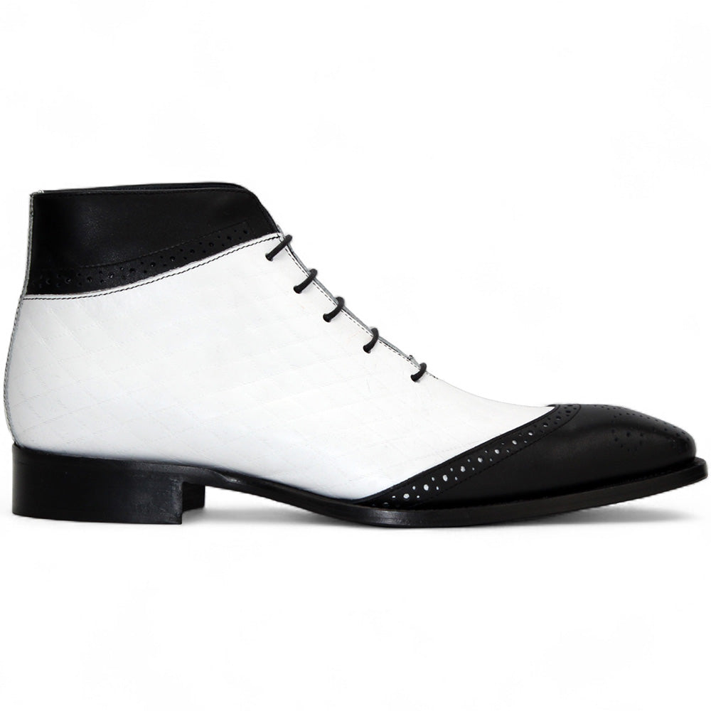Duca by Matiste Lauro Leather/Embossed Quilt Leather Boots Black/White