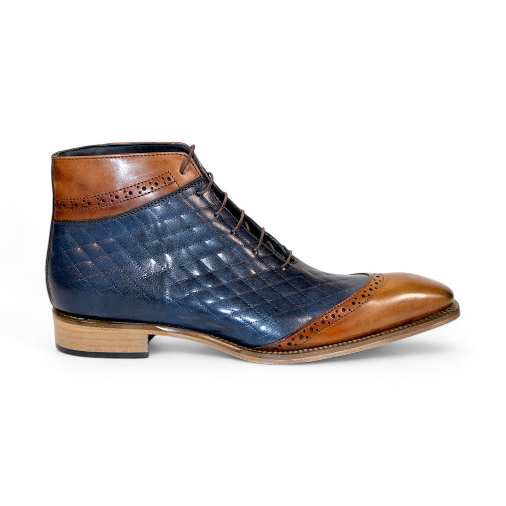 Duca by Matiste Lauro Leather/Embossed Quilt Leather Shoes Cognac/Navy