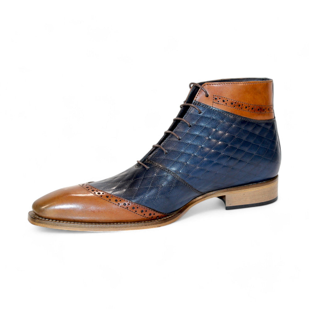 Duca by Matiste Lauro Leather/Embossed Quilt Leather Shoes Cognac/Navy