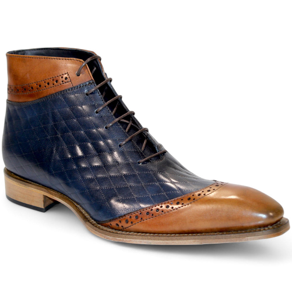 Duca by Matiste Lauro Leather/Embossed Quilt Leather Shoes Cognac/Navy