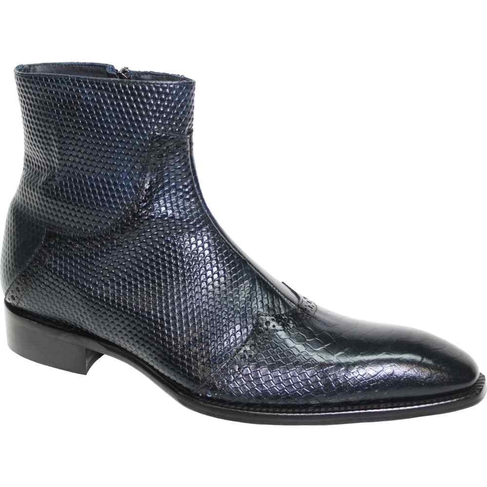 Duca by Matiste Lavello Genuine Embossed Snakeskin Leather Boots Navy