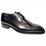Duca by Matiste Lavinio Leather & Croc Print Shoes Black