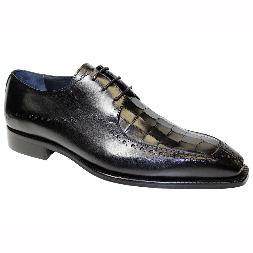 Duca by Matiste Lavinio Leather & Croc Print Shoes Black