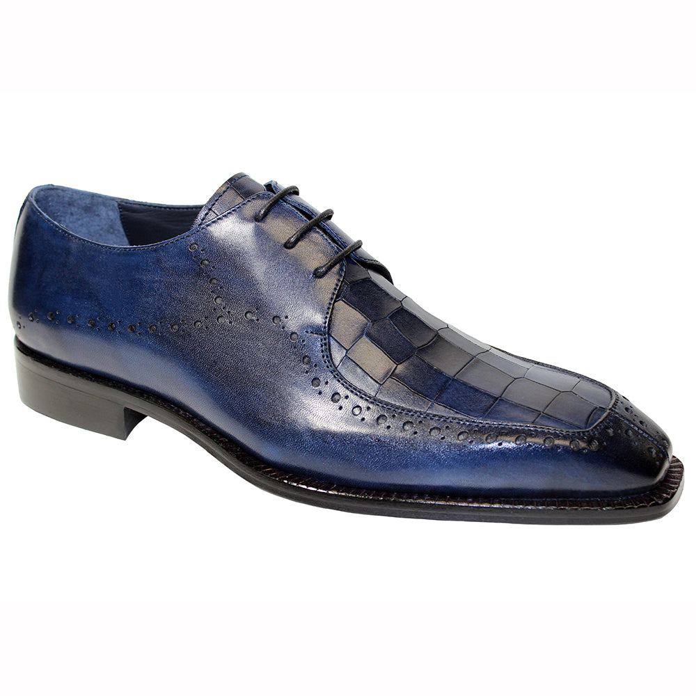 Duca by Matiste Lavinio Leather & Croc Print Shoes Navy