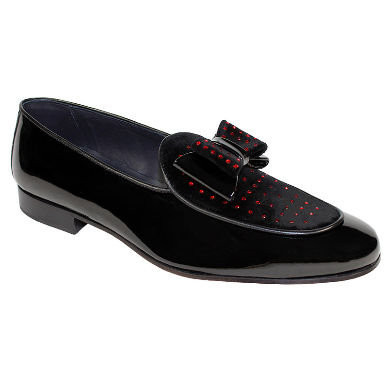 Duca by Matiste Maratea Patent Velvet Shoes Black Red Crystals