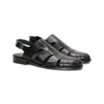 Duca by Matiste Positano Embossed Leather Croco/Lizard Slippers Black