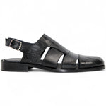 Duca by Matiste Positano Embossed Leather Croco/Lizard Slippers Black