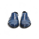 Duca by Matiste Positano Embossed Leather Croco/Lizard Slippers Blue