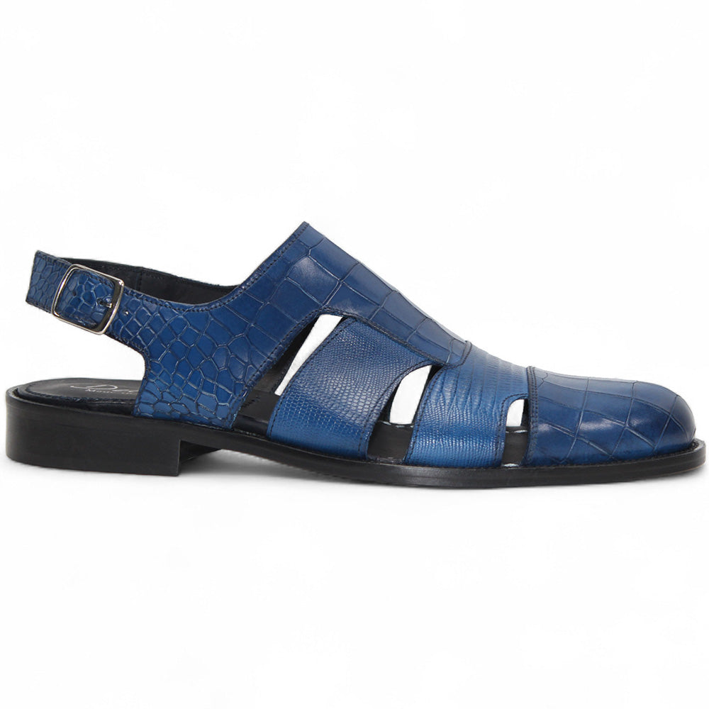 Duca by Matiste Positano Embossed Leather Croco/Lizard Slippers Blue