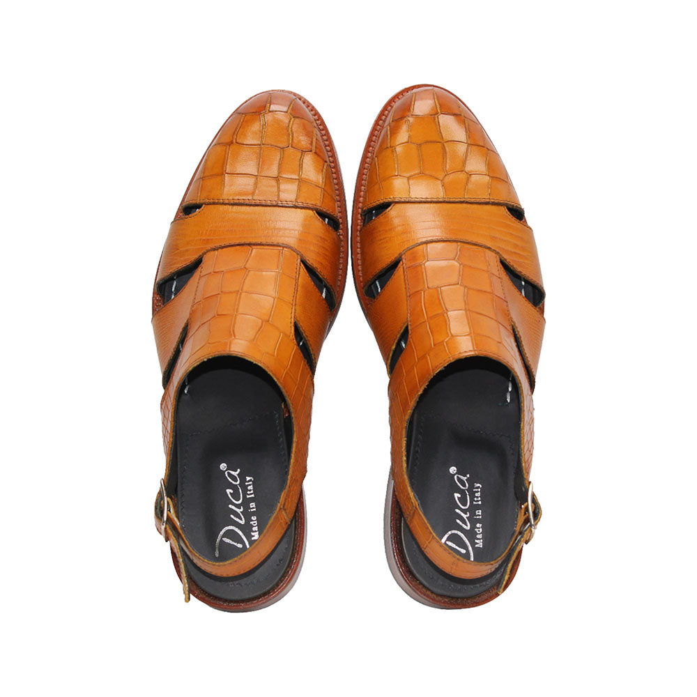 Duca by Matiste Positano Embossed Leather Croco/Lizard Slippers Senape