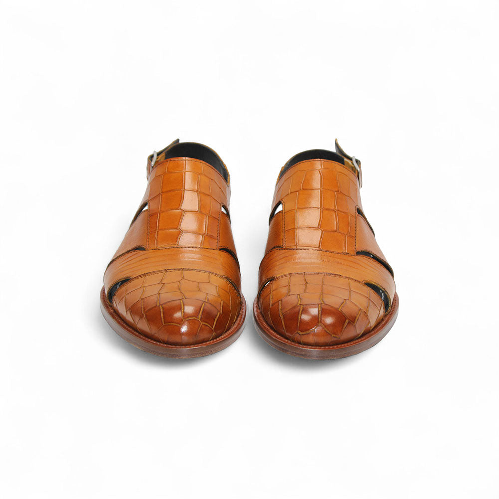 Duca by Matiste Positano Embossed Leather Croco/Lizard Slippers Senape