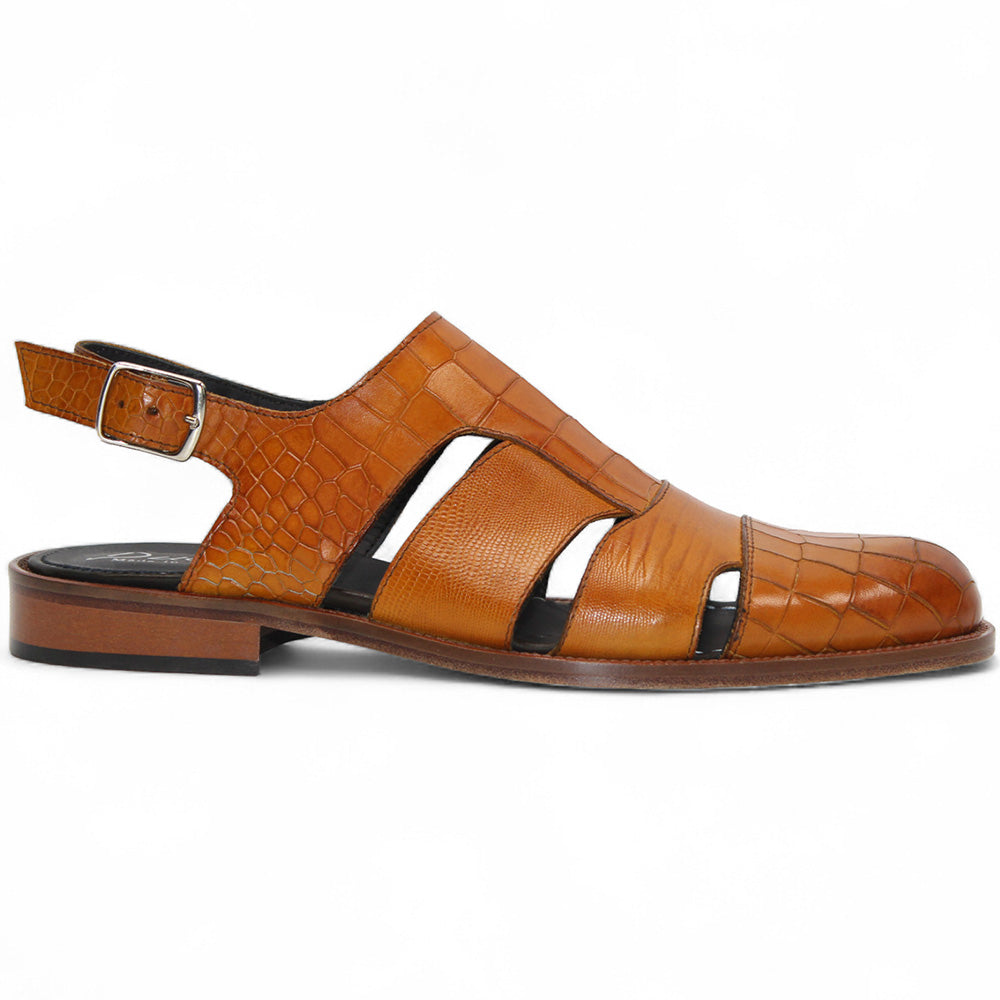 Duca by Matiste Positano Embossed Leather Croco/Lizard Slippers Senape