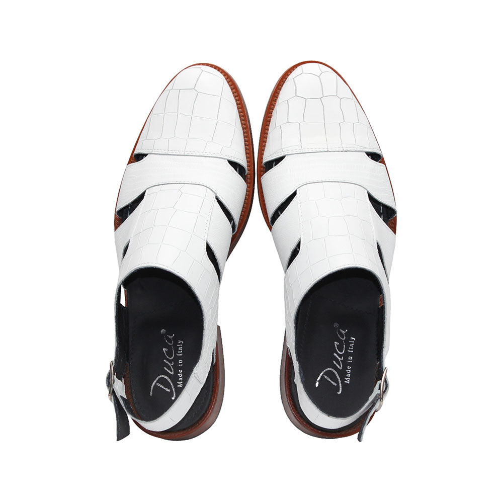 Duca by Matiste Positano Embossed Leather Croco/Lizard Slippers White