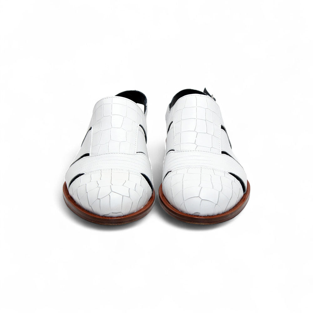 Duca by Matiste Positano Embossed Leather Croco/Lizard Slippers White