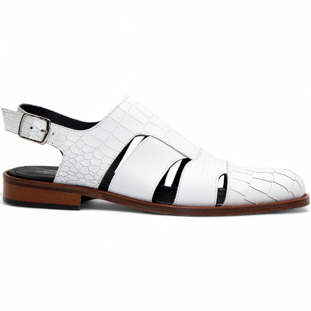 Duca by Matiste Positano Embossed Leather Croco/Lizard Slippers White