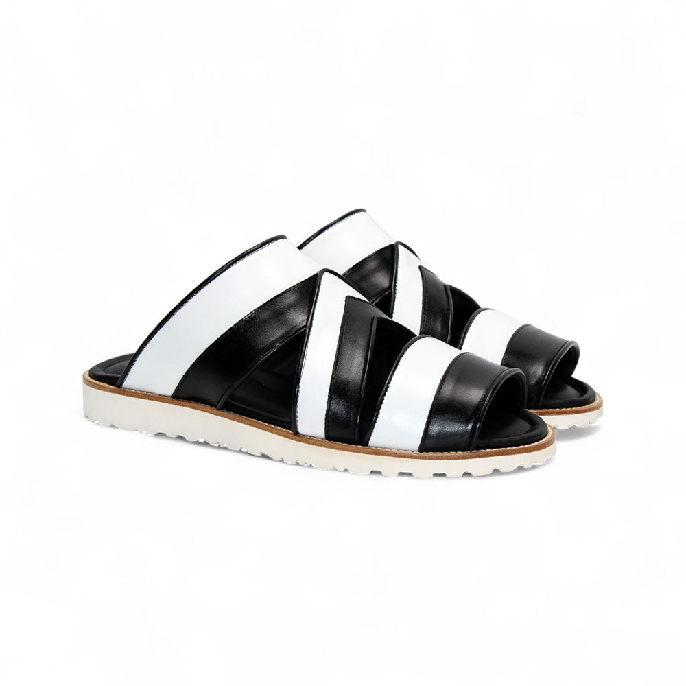 Duca by Matiste SA118 Leather Slippers Black/White