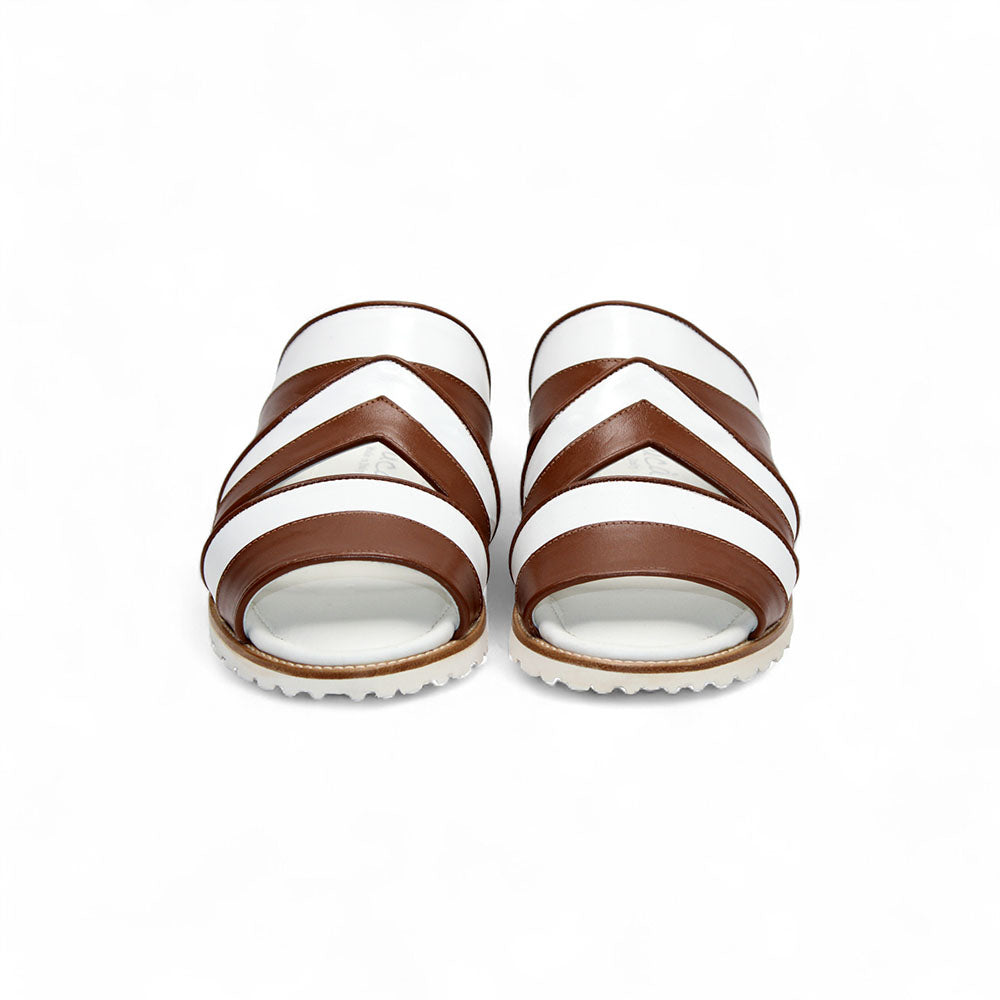 Duca by Matiste SA118 Leather Slippers Brandy/White