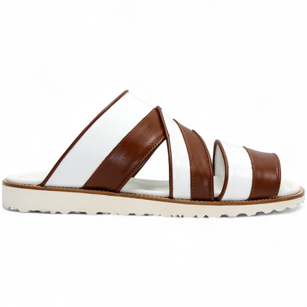 Duca by Matiste SA118 Leather Slippers Brandy/White