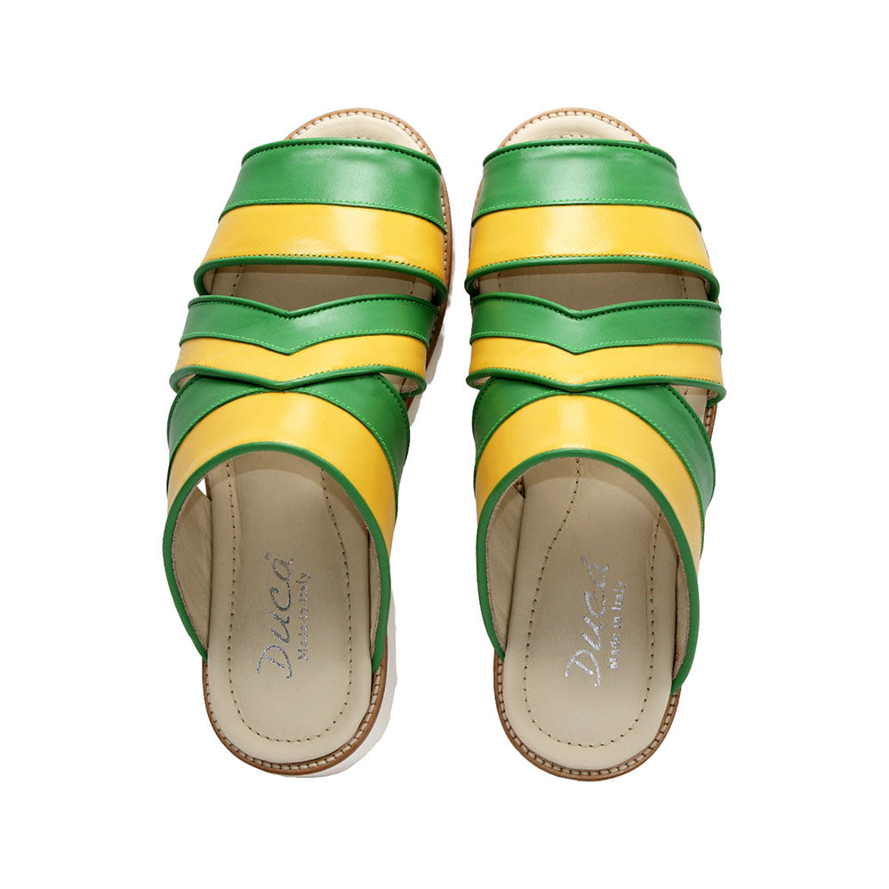 Duca by Matiste SA118 Leather Slippers Green/Yellow