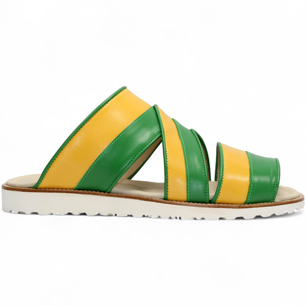 Duca by Matiste SA118 Leather Slippers Green/Yellow