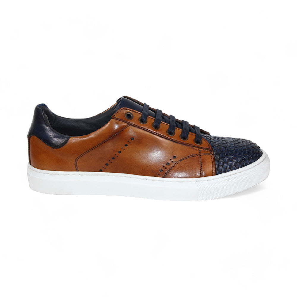 Duca by Matiste Sorrento Weave Leather Sneakers Navy/Cognac