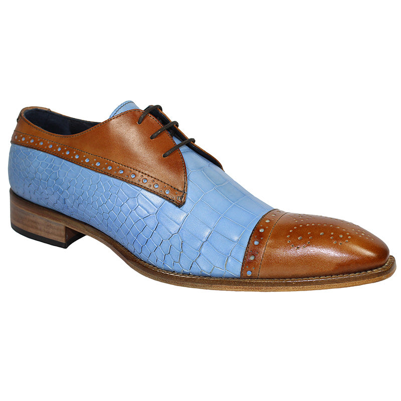 Duca by Matiste Teramo Calfskin Croc Print Cognac Light Blue