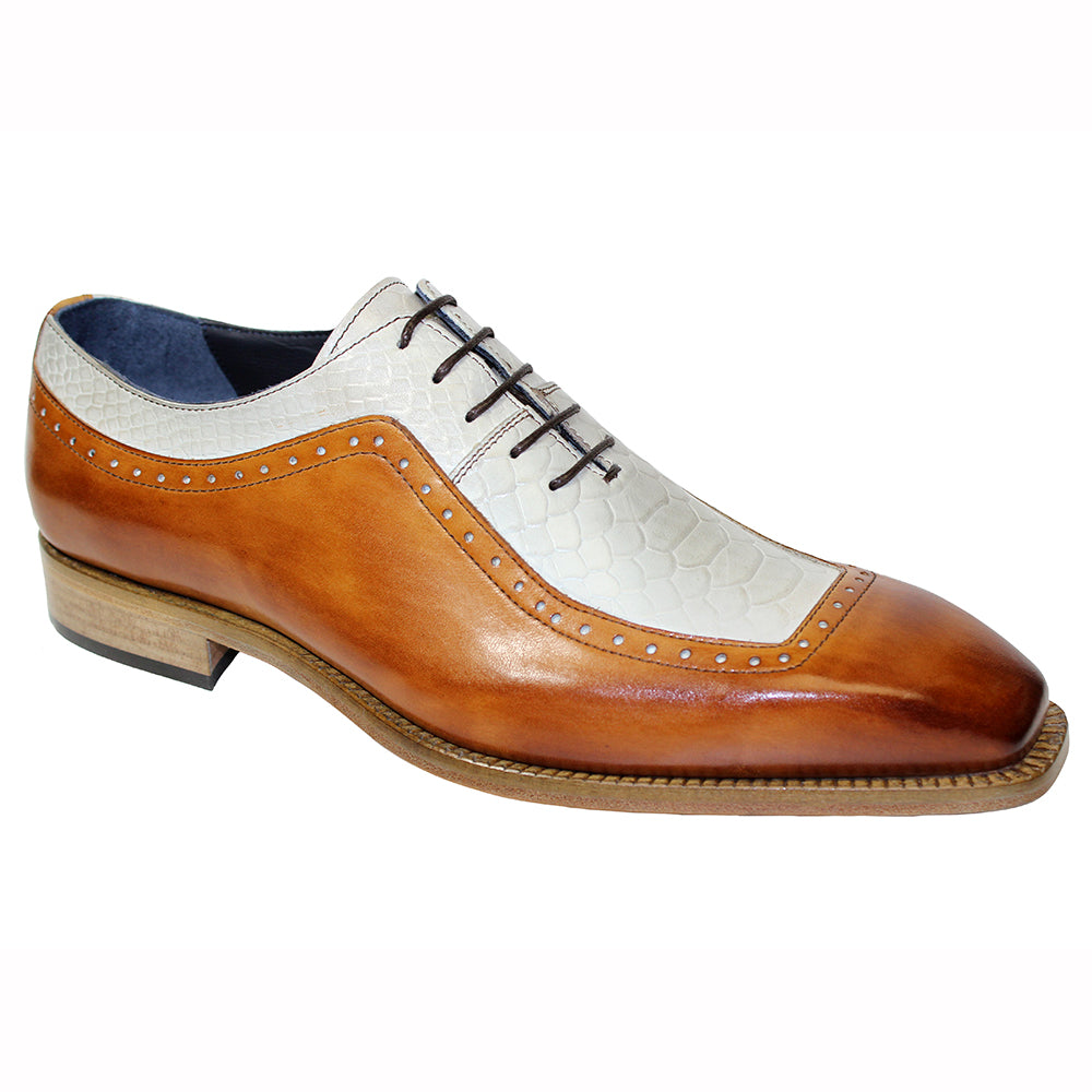Duca by Matiste Tivoli Leather & Ana Print Shoes Cognac / Bone