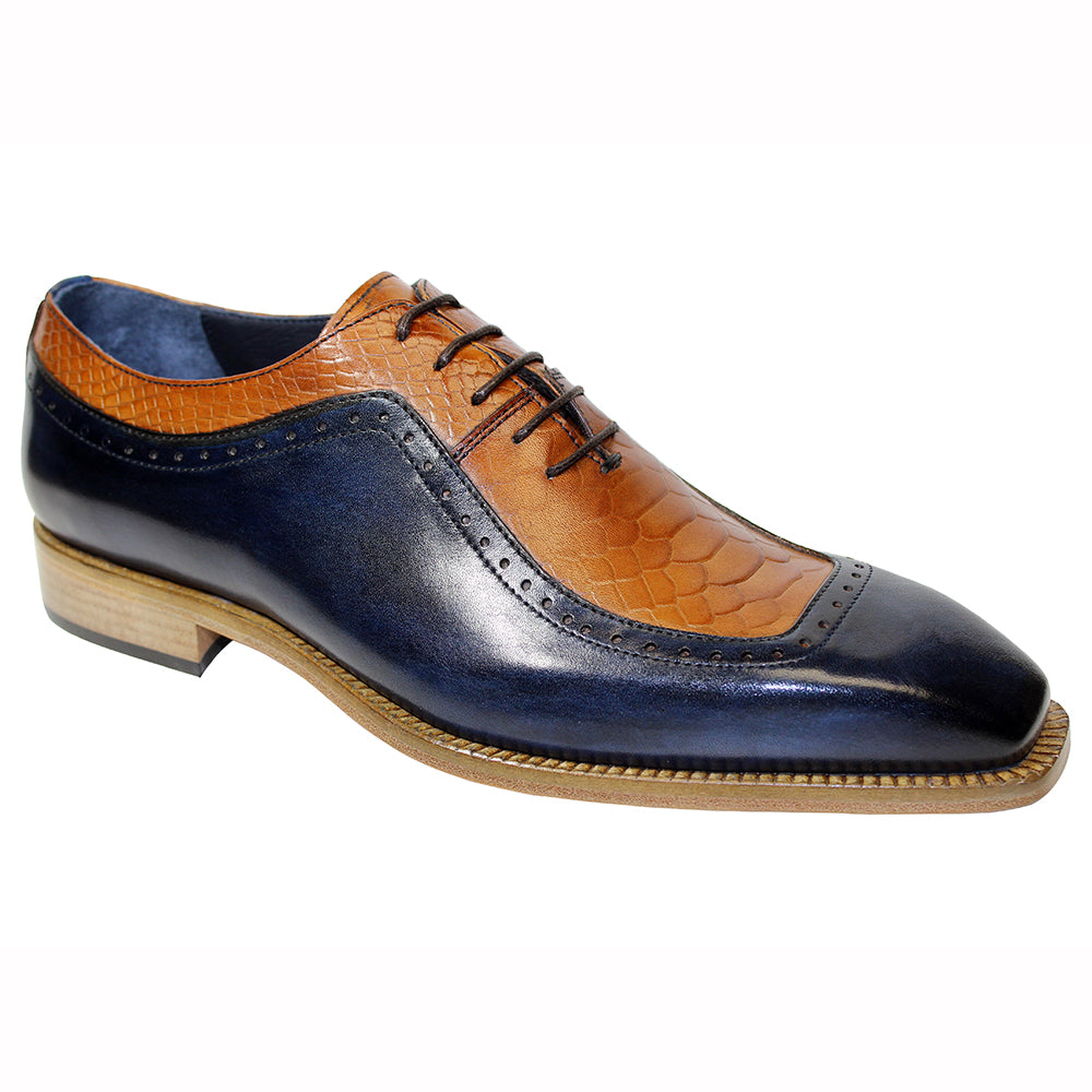 Duca by Matiste Tivoli Leather & Ana Print Shoes Navy / Cognac