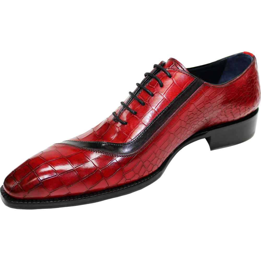 Duca by Matiste Torre Embossed Croco Shoes Red/ Black