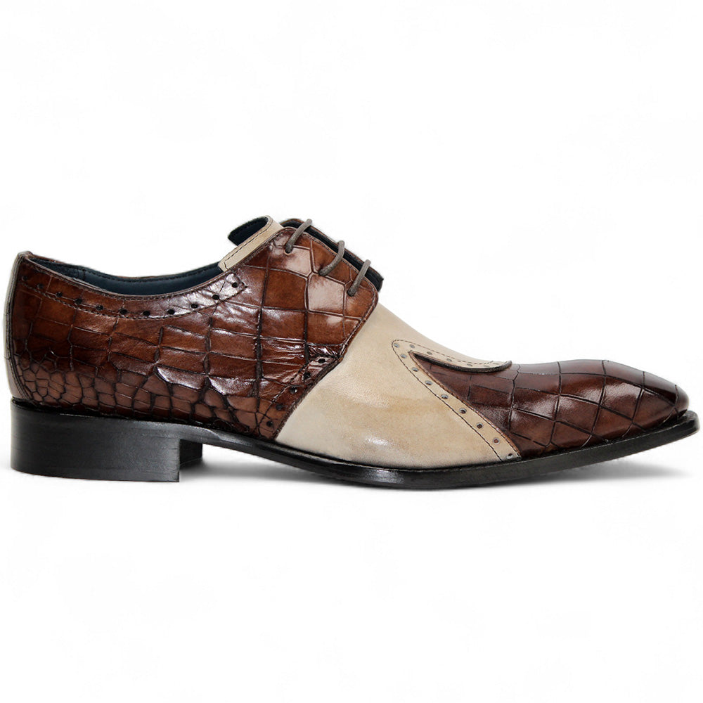 Duca by Matiste Valentano Croc Print & Leather Shoes Chocolate / Beige